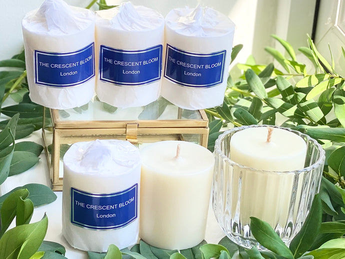 royal blue glass candle, luxury soy candle