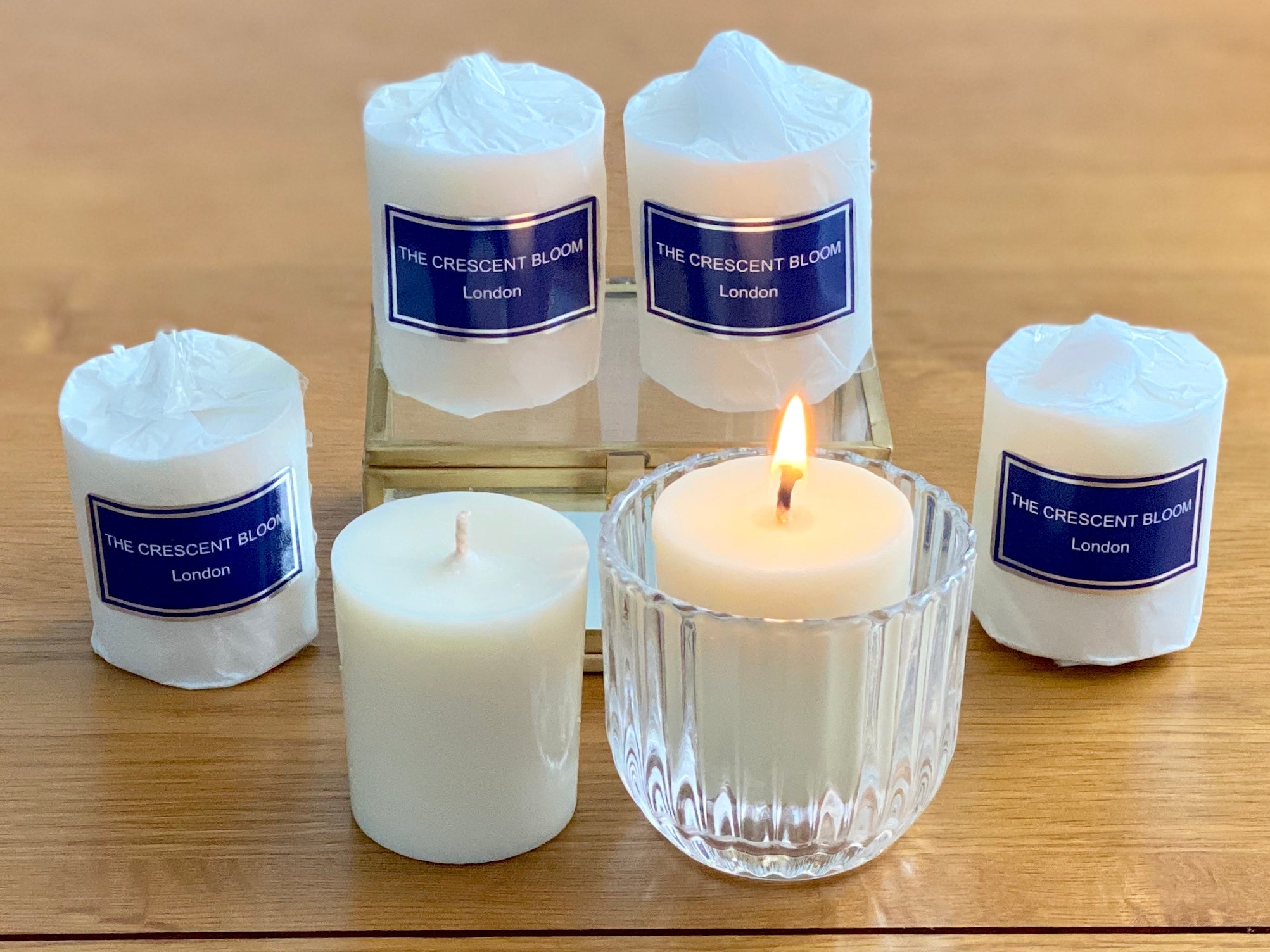 royal blue glass candle, luxury soy candle